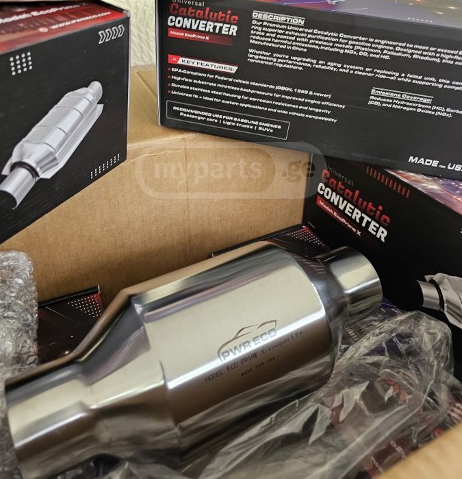 PWRECO Universal Catalytic Converter — branded box and warranty certificate